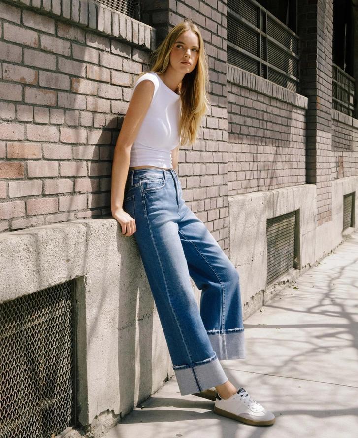 90's Vintage Super High Rie Cuffed Flare -  F5827