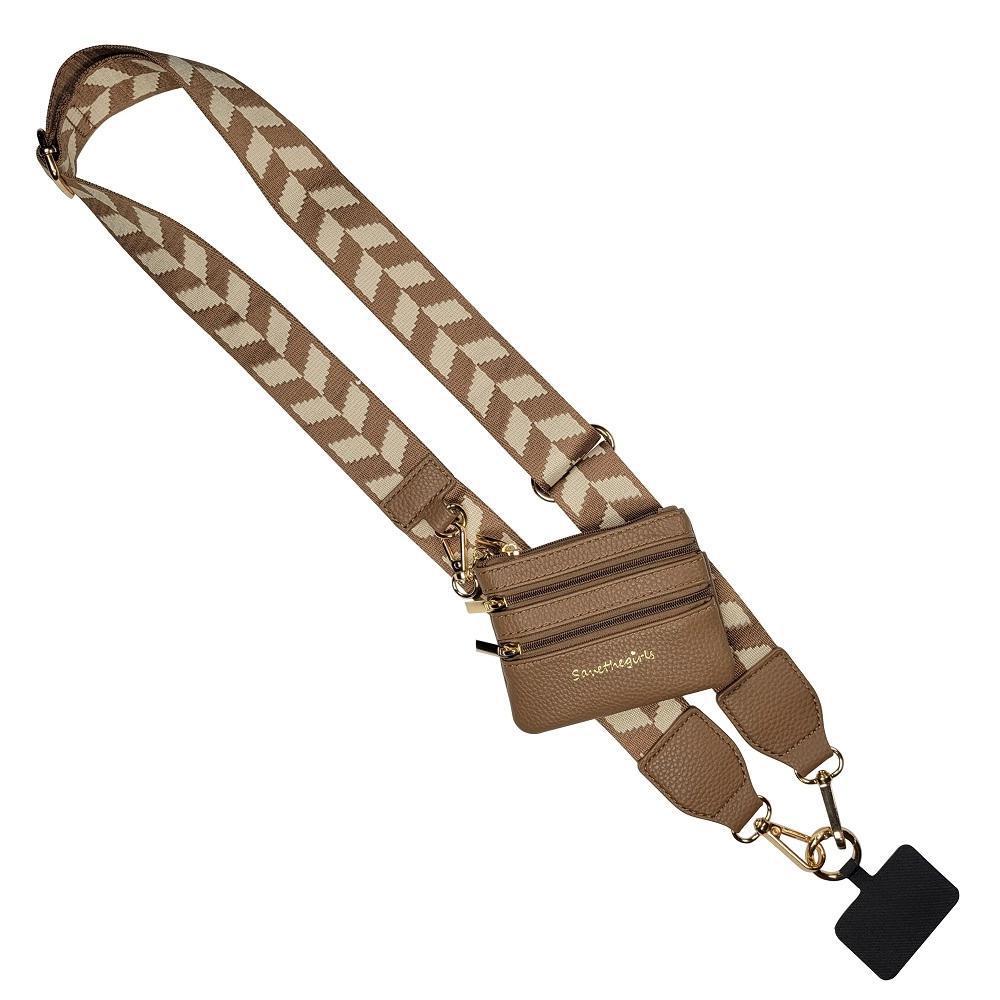 Brown/Cream Chevron Clip & Go Crossbody Strap W/Zippered Pouch by Save The Girls