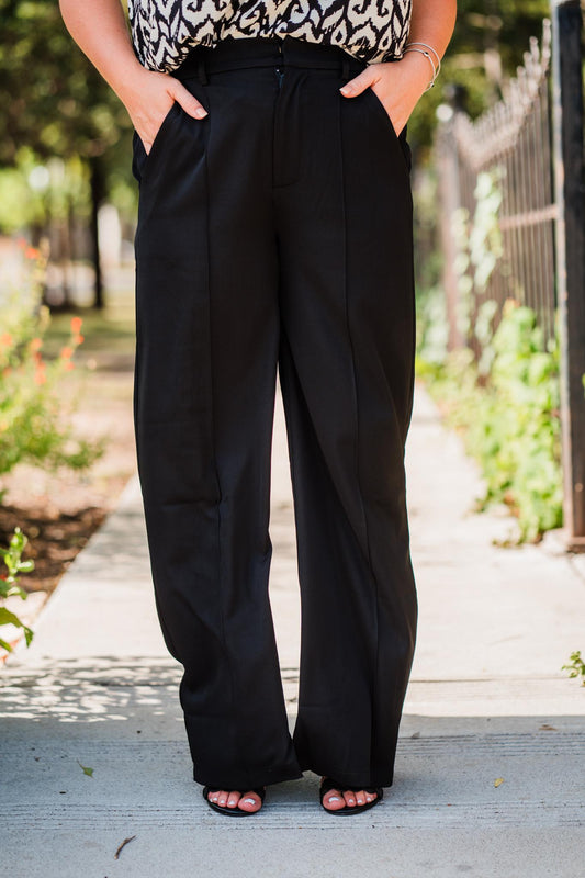 Gabardine Wide Leg Pleated Trouser Pants