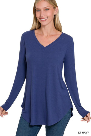 Navy Long Sleeve Perfectly Simple V-Neck Knit Top