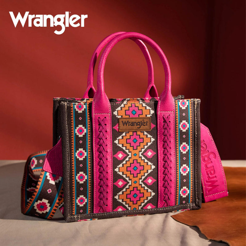 Hot Pink Southwestern Print Small Canvas Tote/Crossbody by Wrangler