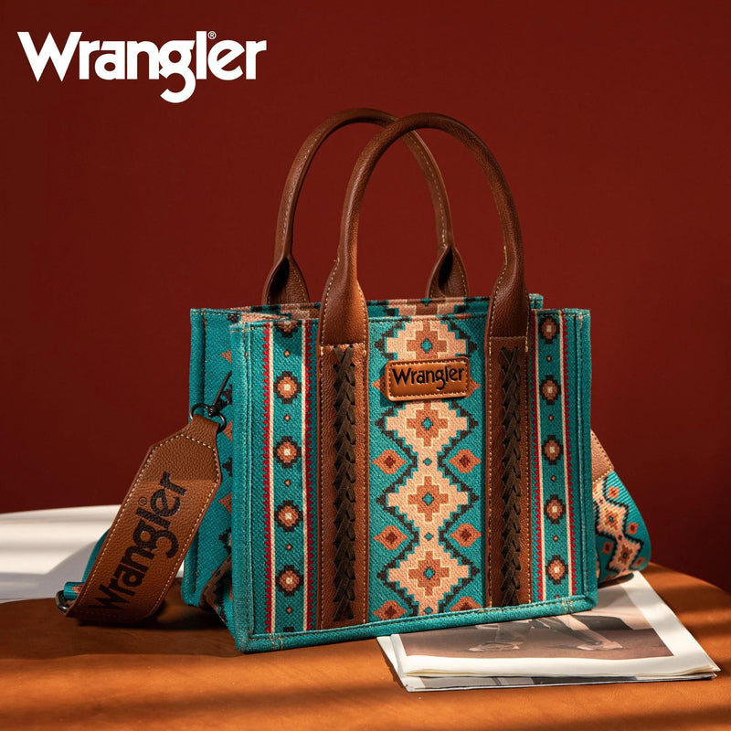 Lt. Turquoise Southwestern Print Small Canvas Tote/Crossbody by Wrangler