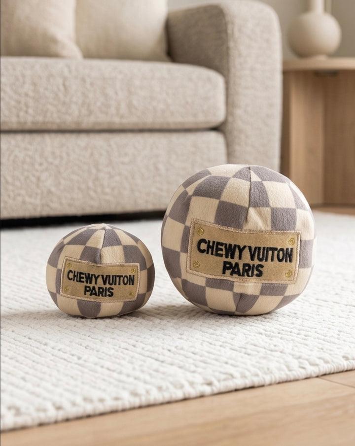 Tan Checker Chewy Vuiton Plush Ball Toy by Haute Diggity Dog