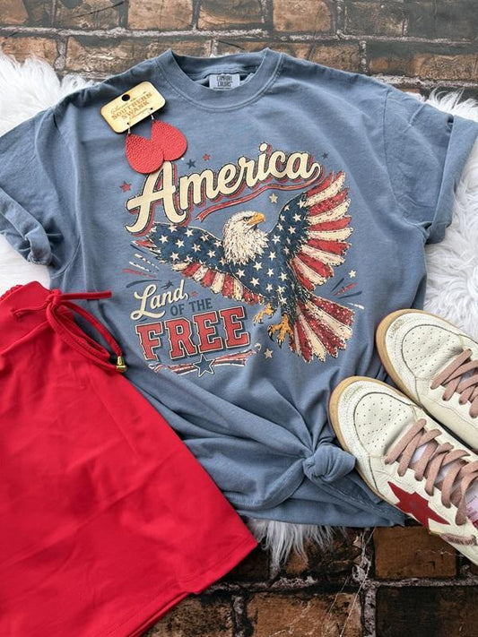 America Land of the Free Graphic Comfort Color Tee