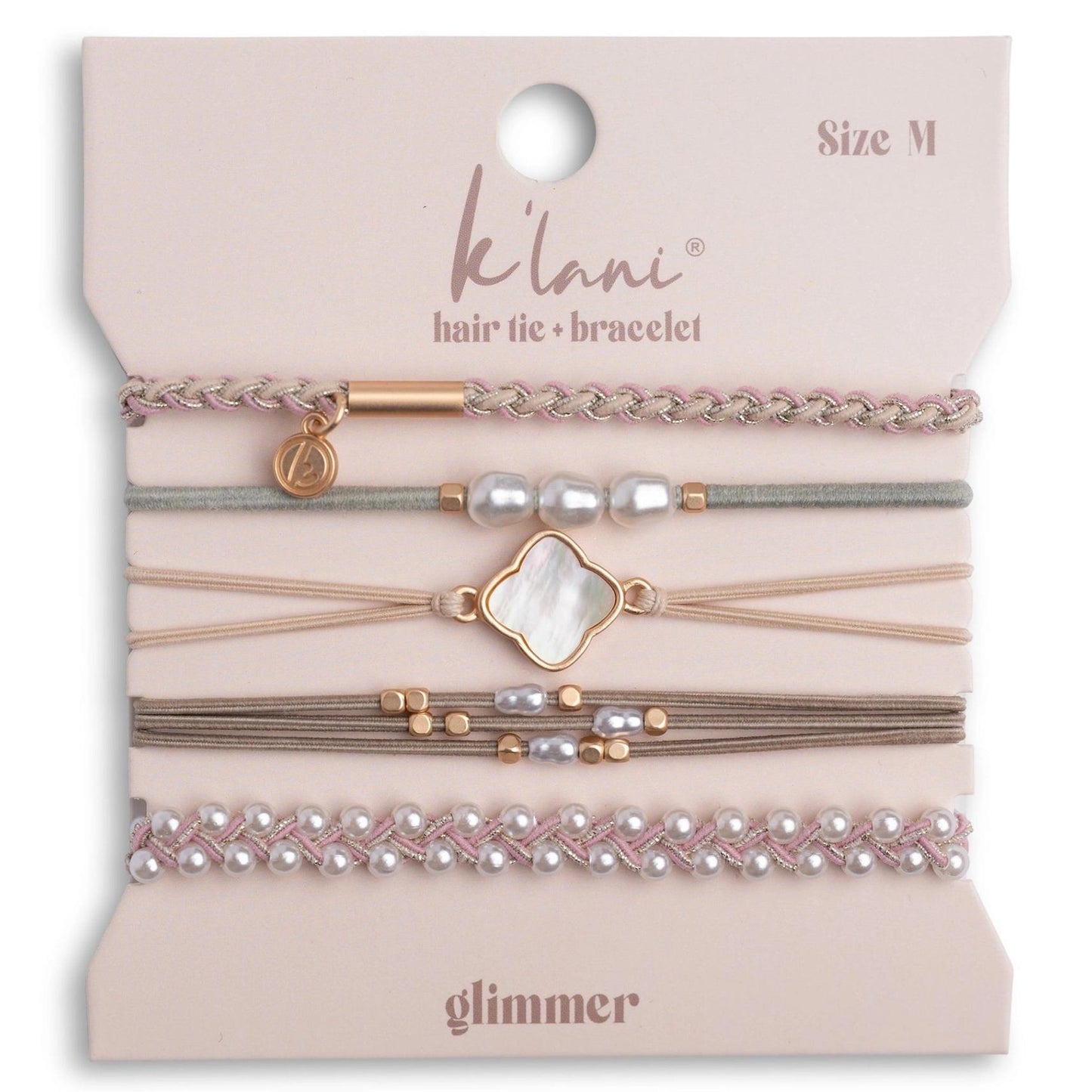 "Glimmer" Soft Pinks with Pearl & Gold Accent Hair Tie Bracelets