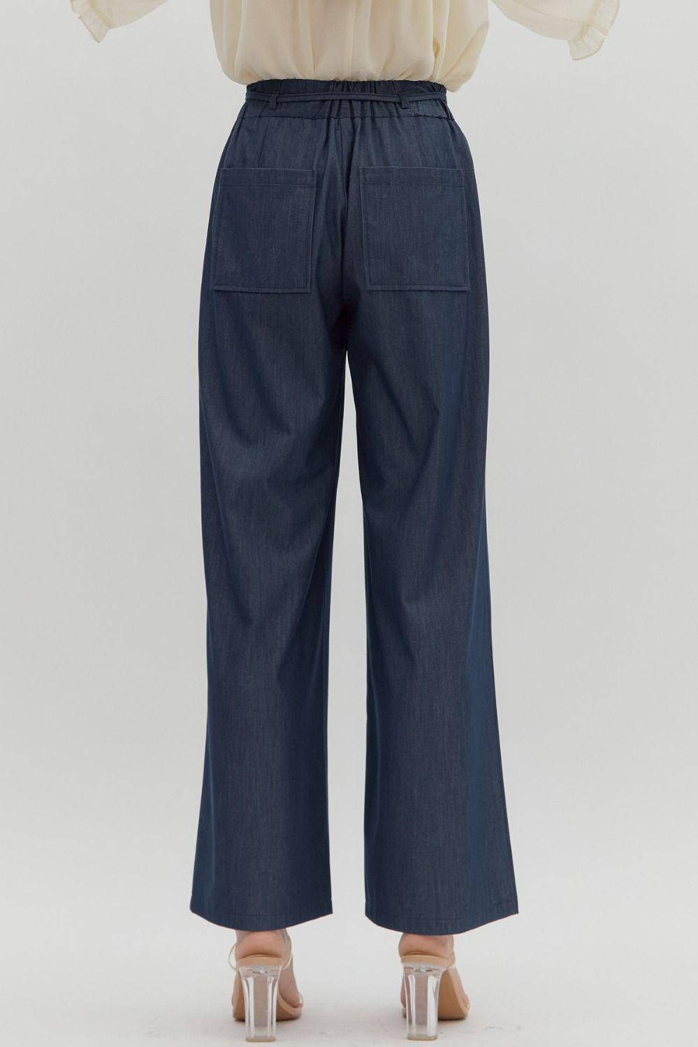 Elastic Waist Dark Denim Trousers by Entro
