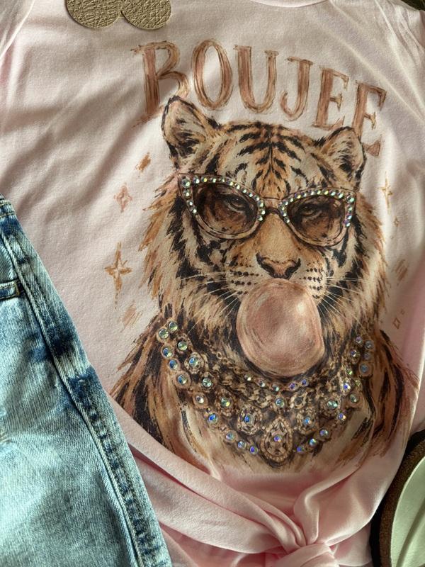 Embellished Boujee Tiger Graphic Tee with Gem Details