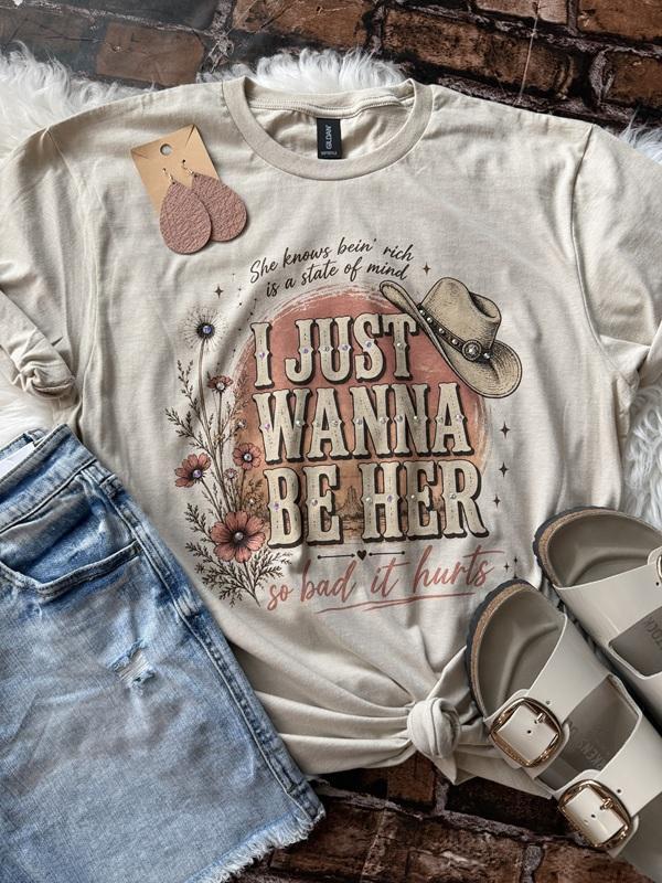 Embellished I Just Wanna Be Her Graphic Tee with Gem Details