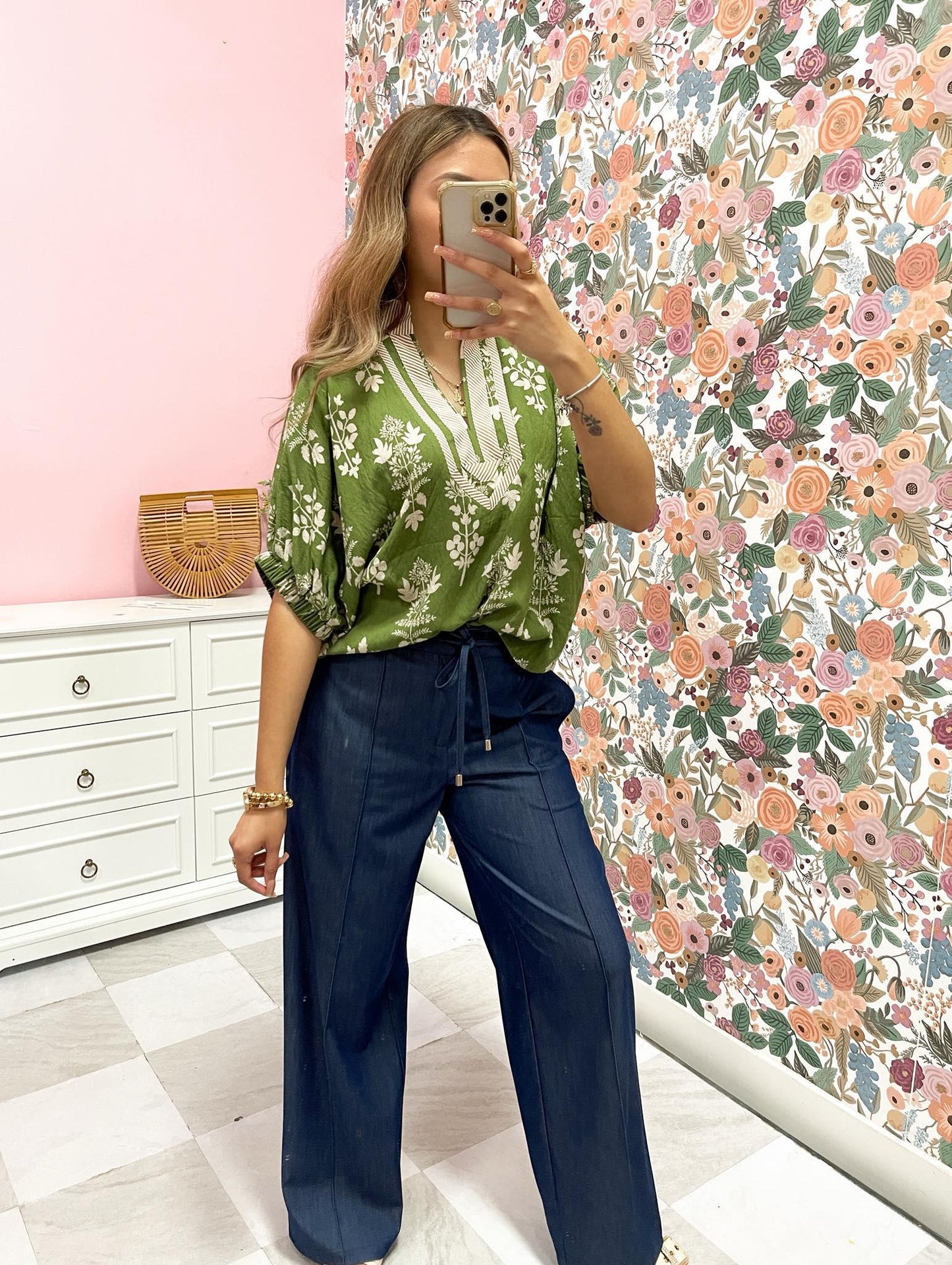Elastic Waist Dark Denim Trousers by Entro