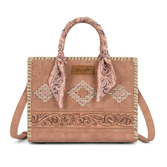 Pink Wrangler Whipstitch Aztec Satchel/Crossbody with Scarf Handle