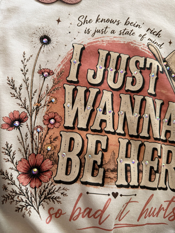 Embellished I Just Wanna Be Her Graphic Tee with Gem Details
