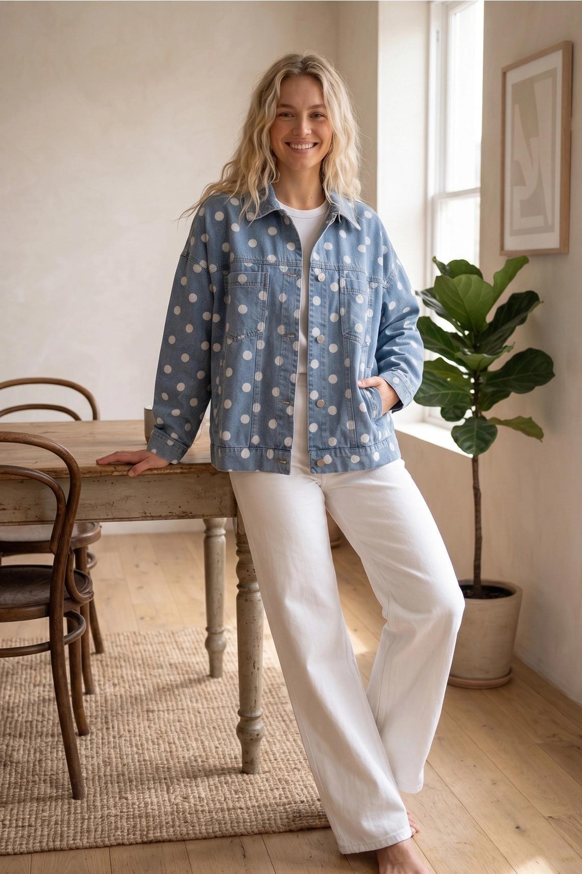 Oversized Polka Dot Denim Jacket by Sewn and Seen