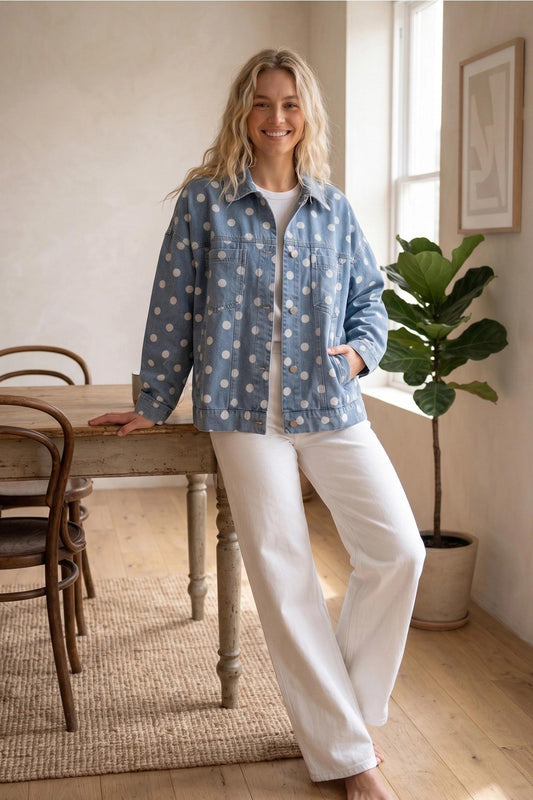 Oversized Polka Dot Denim Jacket by Sewn and Seen
