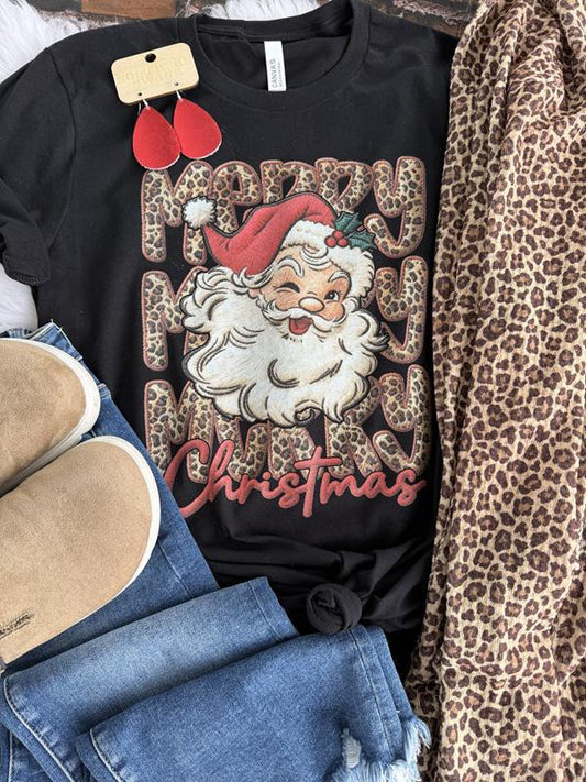 Leopard Merry Santa Tee