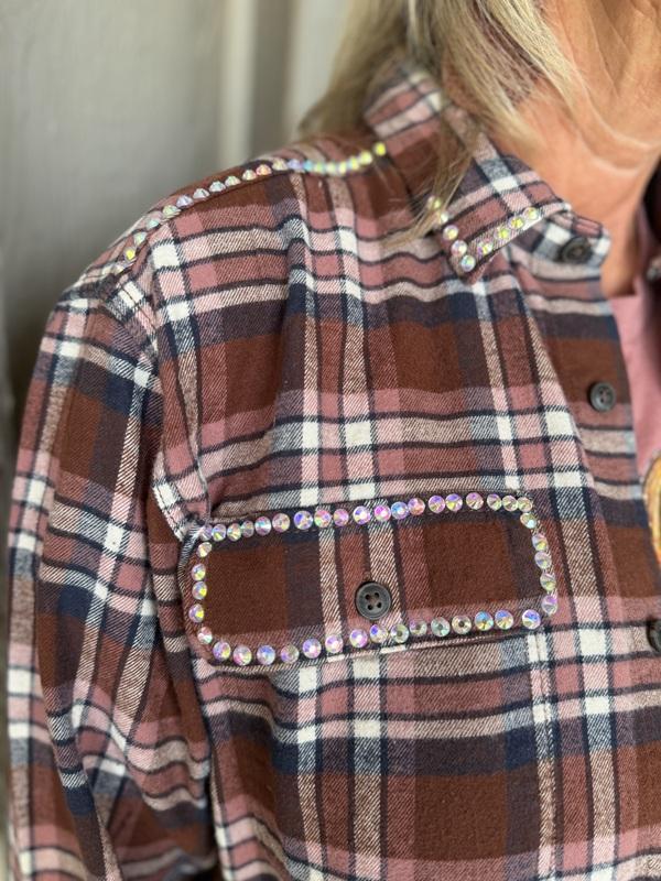 Cinnamon Sparkle Hand-Embellished Flannel