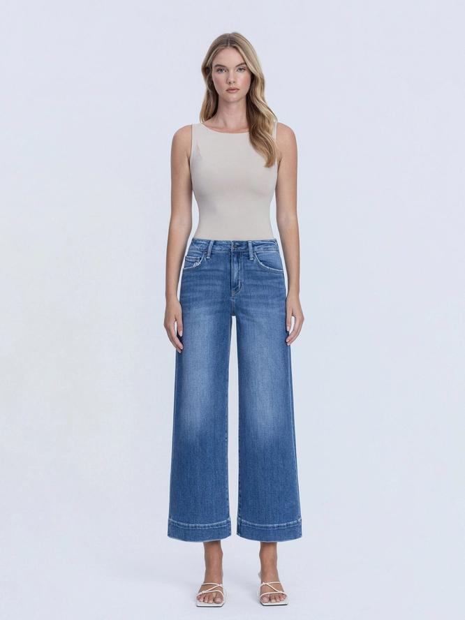 High Rise Medium Dark Crop Wide Trouser  - F6034