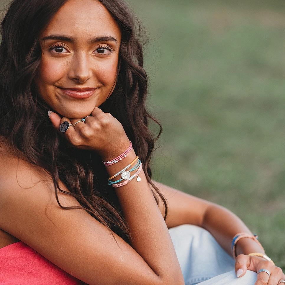 "Embrace" Bright Pastels with Silver Sea Turtle Charm Hair Tie Bracelets