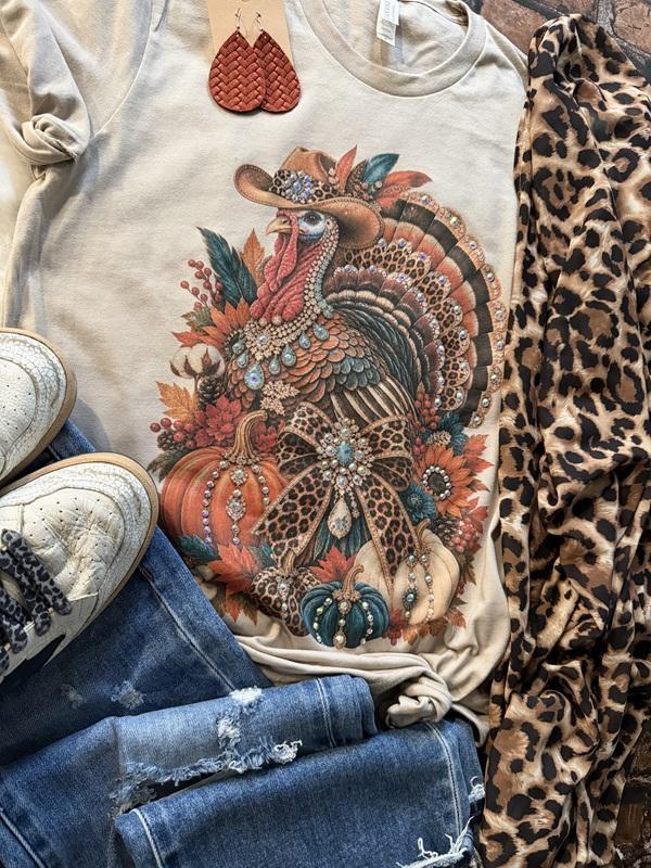 Embellished Boujee Turkey Graphic Tee with Gem Details
