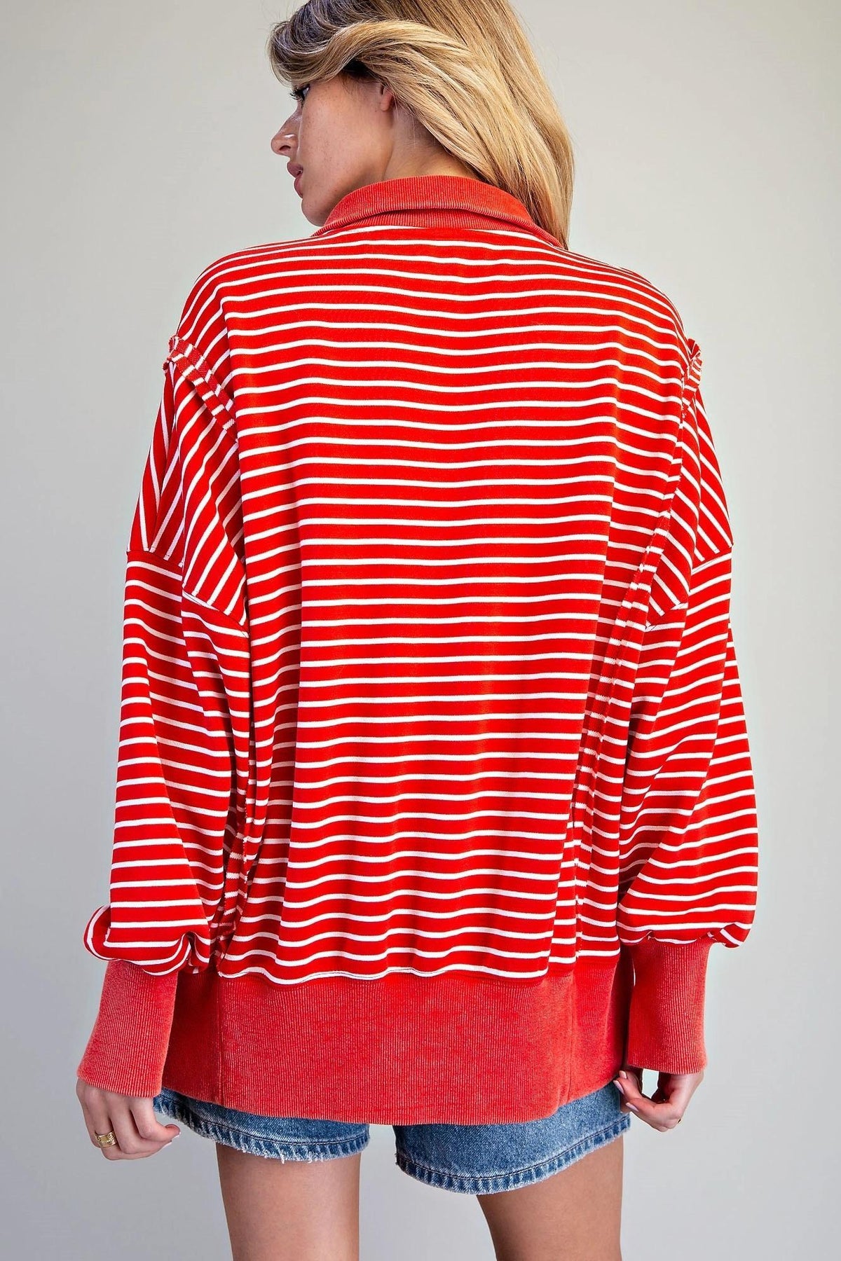 Red Striped Snow Washed Pullover by ee:some