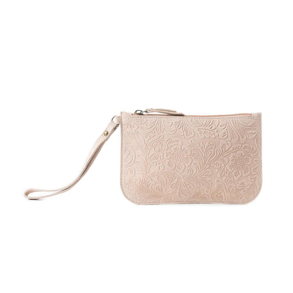 Beige Heritage Scroll Clutch Bag