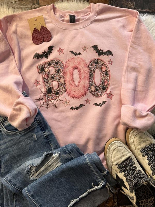 Embellished Boo Glam Graphic Sweatshirt with Gem Details