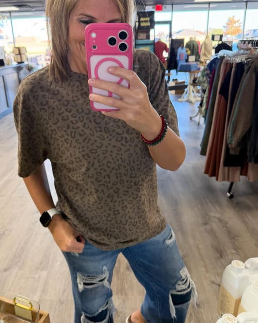 Brown Vintage Leopard Oversized Unisex Boxy Tee