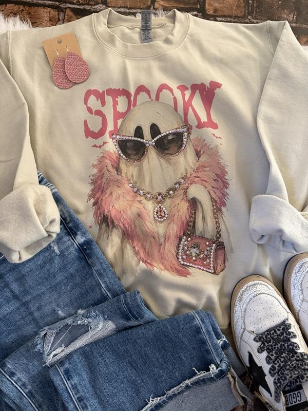 Embellished Spooky Glam Graphic Sweatshirt with Gem Details