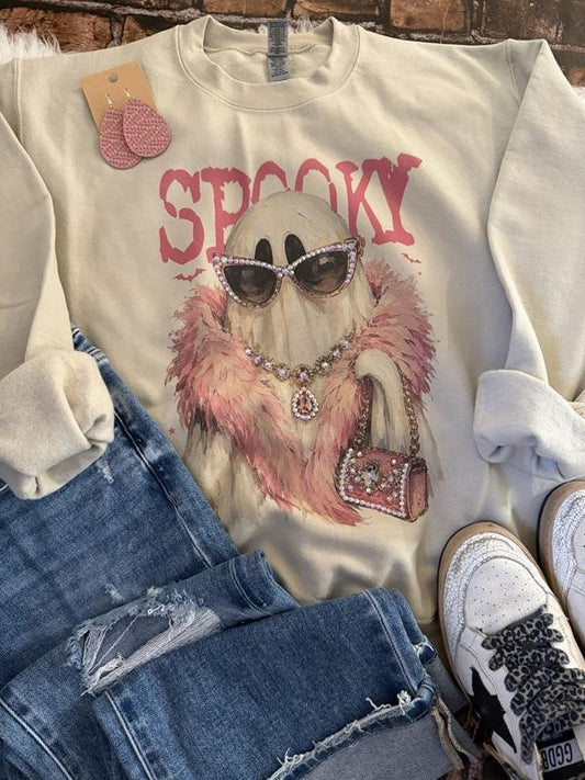 Embellished Spooky Glam Graphic Sweatshirt with Gem Details