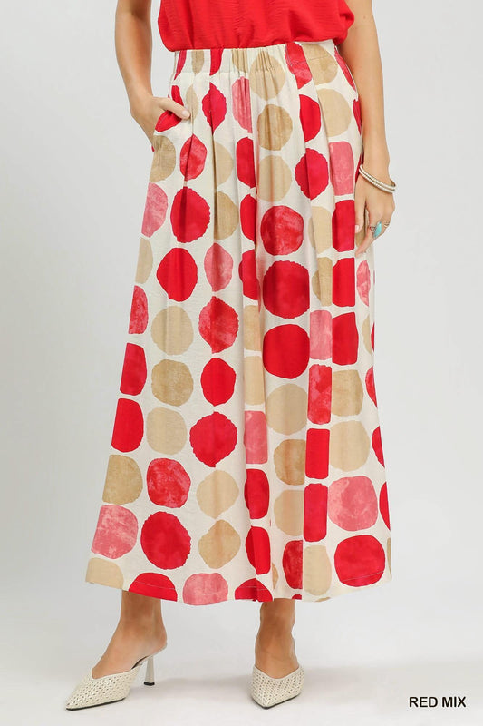 Red Mix Large Dot Wide Legged Pants