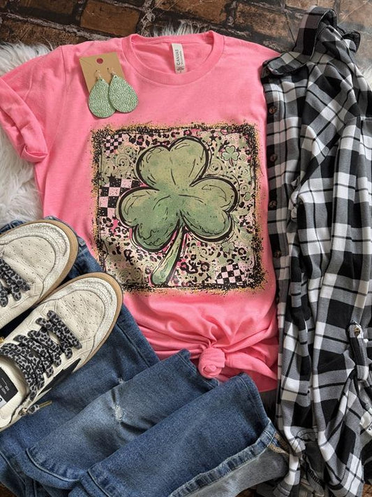 Shamrock Glitter Checkered Tee