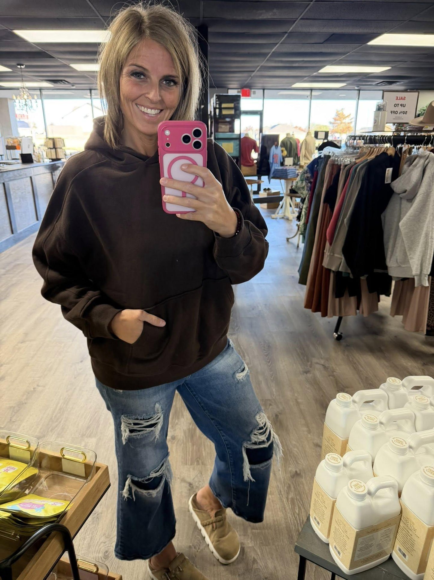 Espresso Fleece Terry Oversized Hoodie by Rae Mode