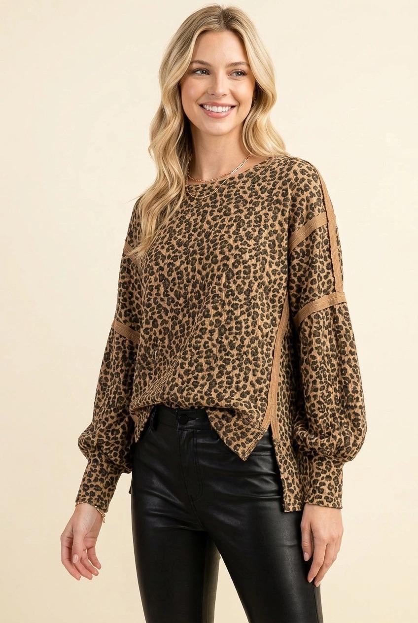 Leopard Ribbed Knit Oversized Top by Heimish