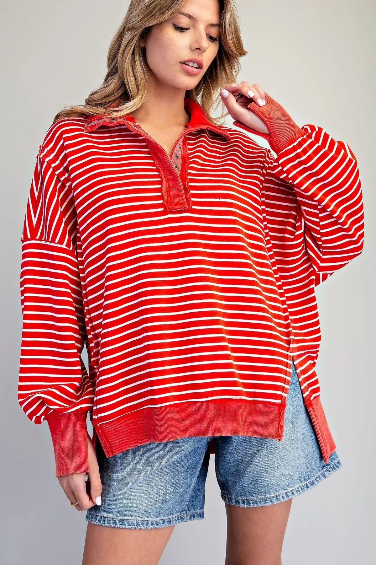Red Striped Snow Washed Pullover by ee:some