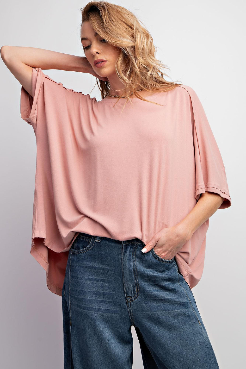 Faded Coral Washed Rayon Knit Tunic Top