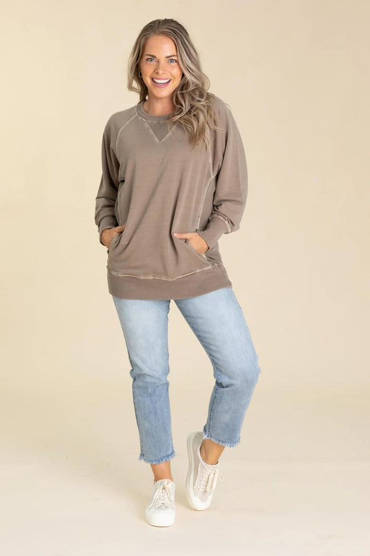 Mocha Pigment Dyed Sweatshirts With Pockets