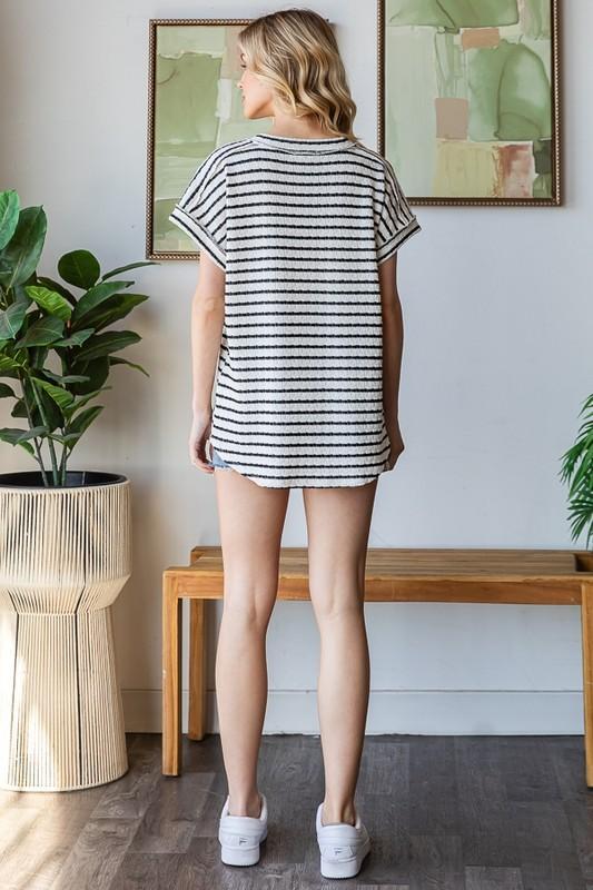 Cream & Blacki Striped V-Neck Top