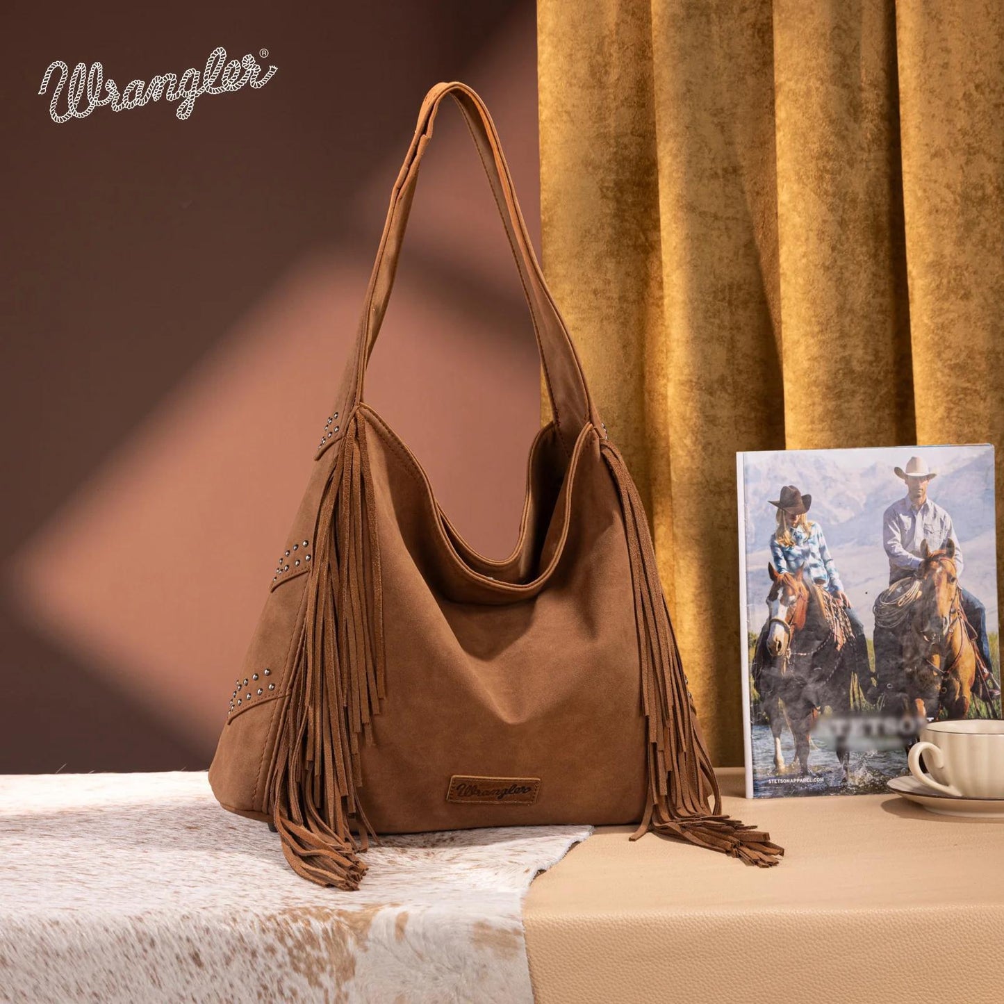 Wrangler Fringe Studded Hobo Bag