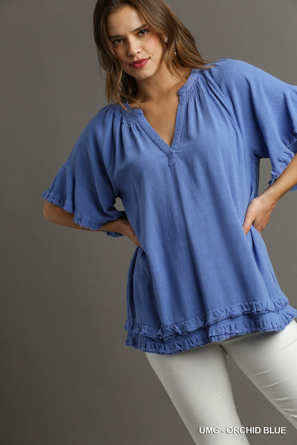 Orchid Blue Linen Boxy Cut Top by Umgee