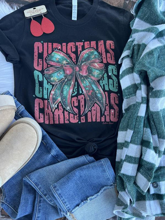 Christmas Stacked Bow Tee