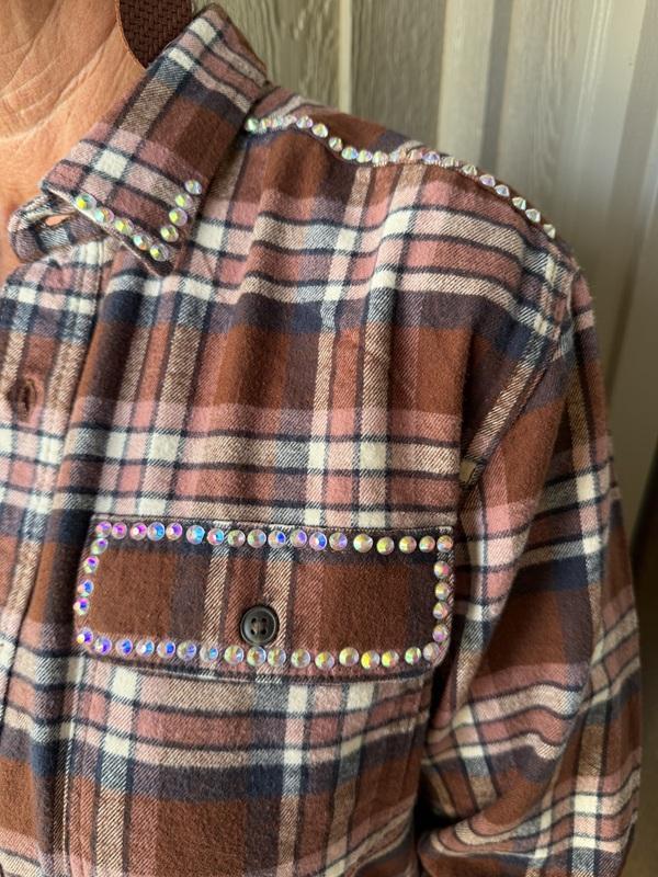 Cinnamon Sparkle Hand-Embellished Flannel