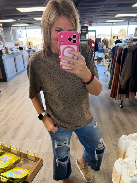 Brown Vintage Leopard Oversized Unisex Boxy Tee