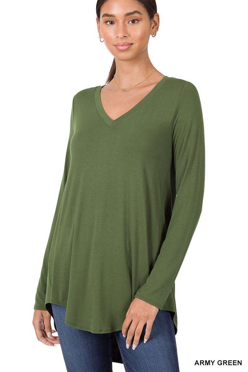 Army Green Long Sleeve Perfectly Simple V-Neck Knit Top