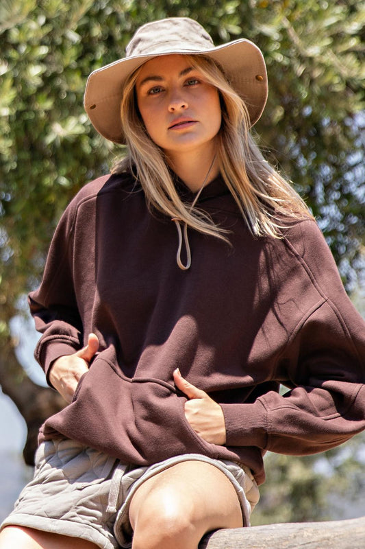 Espresso Fleece Terry Oversized Hoodie by Rae Mode