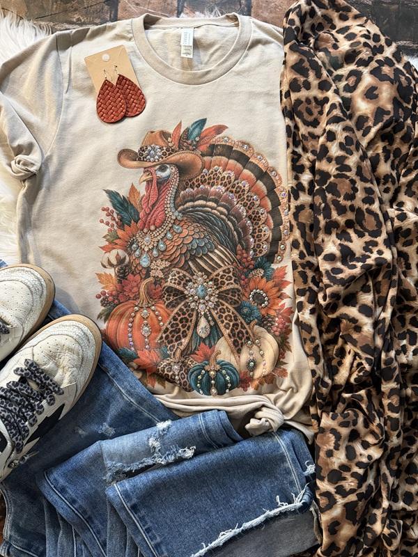 Embellished Boujee Turkey Graphic Tee with Gem Details