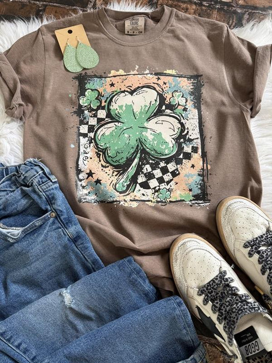 Shamrock Distressed Checkered Comfort Color Tee