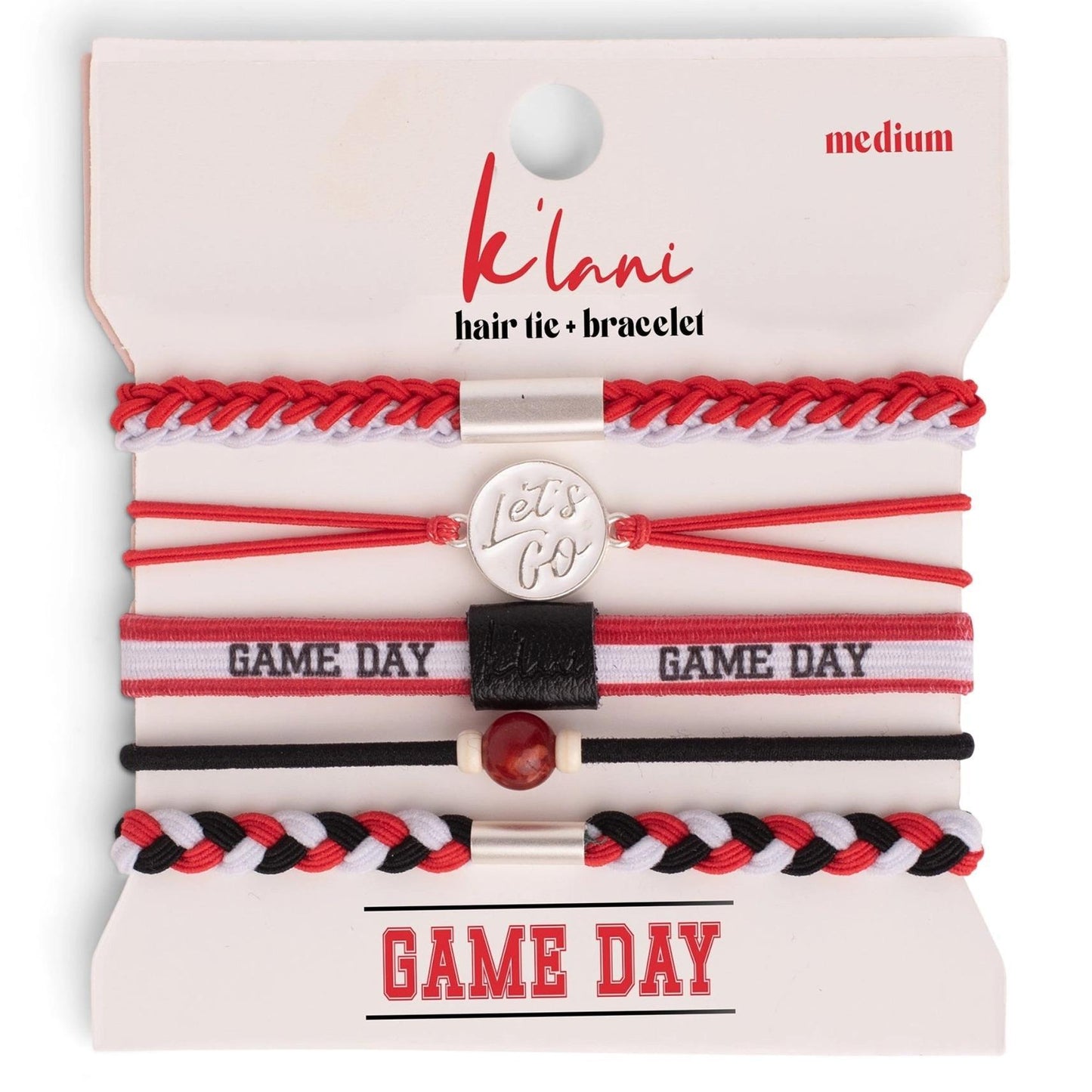 "Game Day" Red, Black & White Hair Tie Bracelets