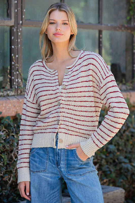 Oatmeal Striped Textured Knit Cardigan ✨by ee:some