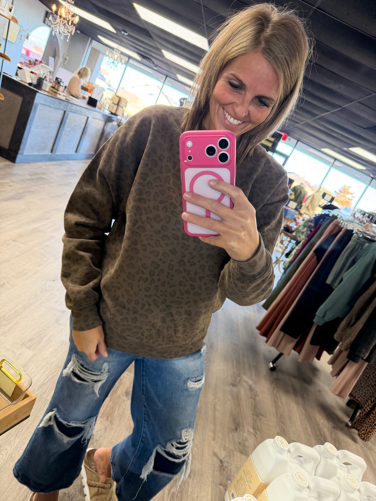 Vintage Leopard Oversized Unisex Heavy Crew Neck Sweatshirt