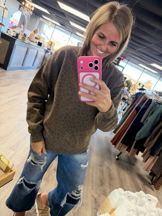 Vintage Leopard Oversized Unisex Heavy Crew Neck Sweatshirt