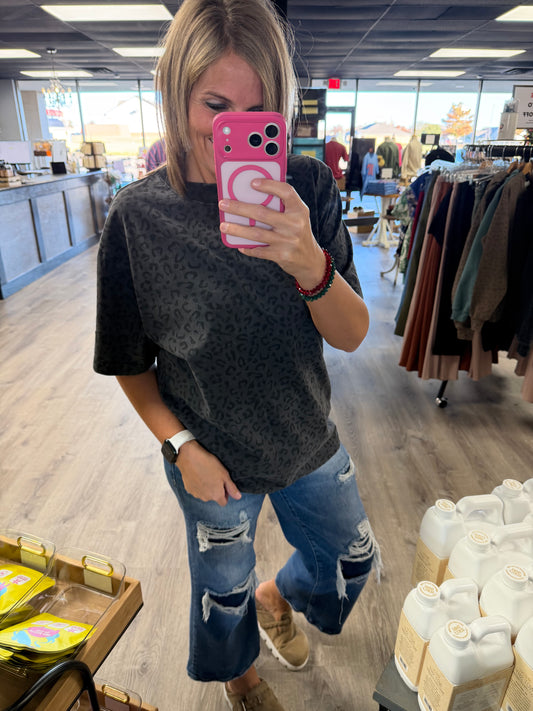 Black Vintage Leopard Oversized Unisex Boxy Tee